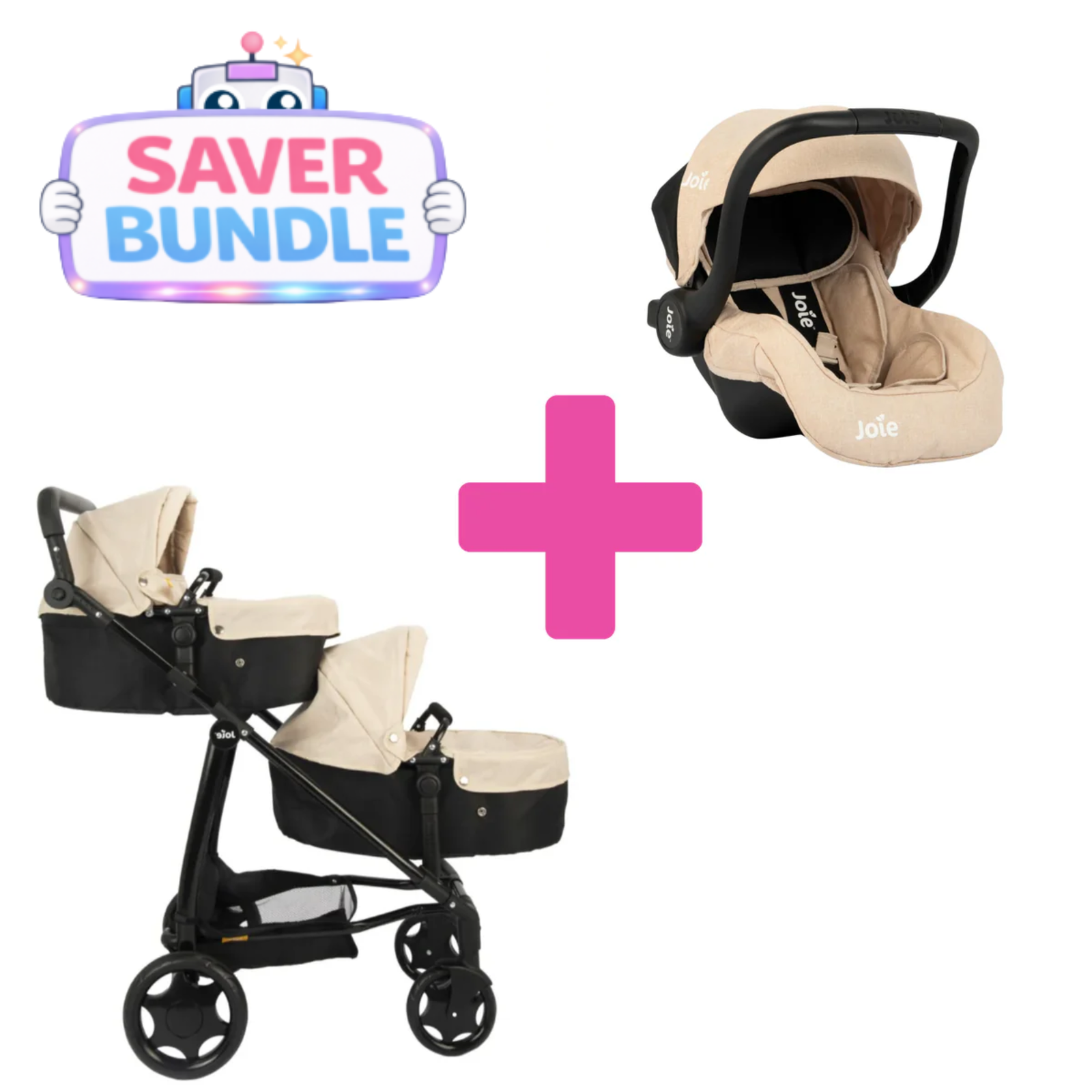 Joie Evalite Dolls Pram - 9 Play Modes + Joie I-Gemm Dolls Car Seat - Stone & Black
