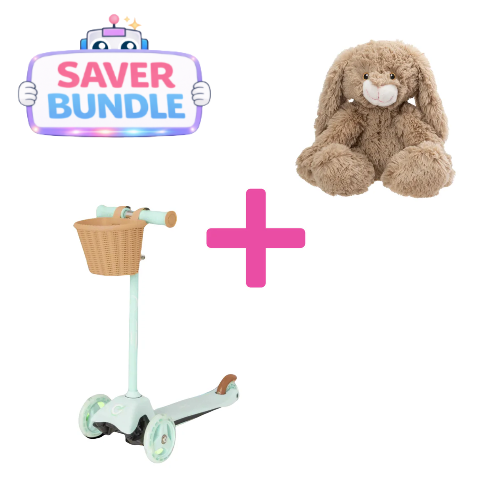 Mint Green Mini Cruiser + Bella & Bee Soft Plush Bunny Rabbit Bundle