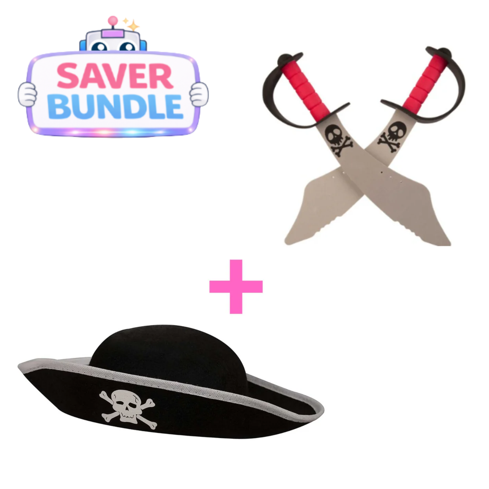 Fancy Dress Pirate Hat + Pirates Foam Cutlass - 2 Pack Pirate Swords - Bundle