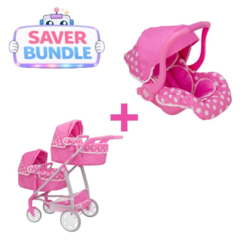 Dolly Tots Twin Dolls Pram + Dolly Tots Dolls Car Seat Bundle