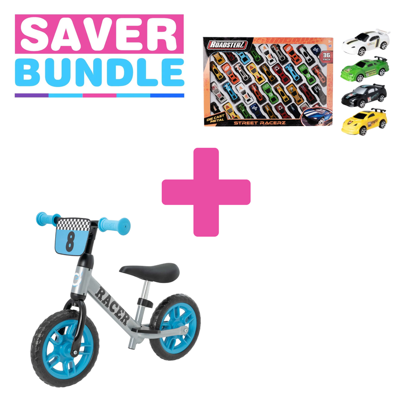 Evo 10" Racer Balance Bike + 36 Pack Street Racers Bundle