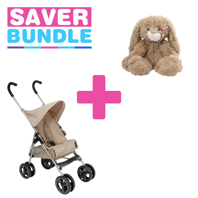 Celuna Premium Junior Dolls Stroller + Bella & Bee Bunny Rabbit Bundle