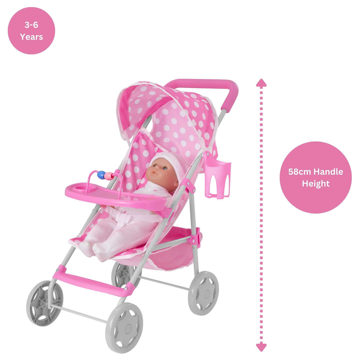 Dolly Tots Playtime Dolls Pushchair - Fun and Functional Toy Pushchair for Dolls, Perfect for Playtime