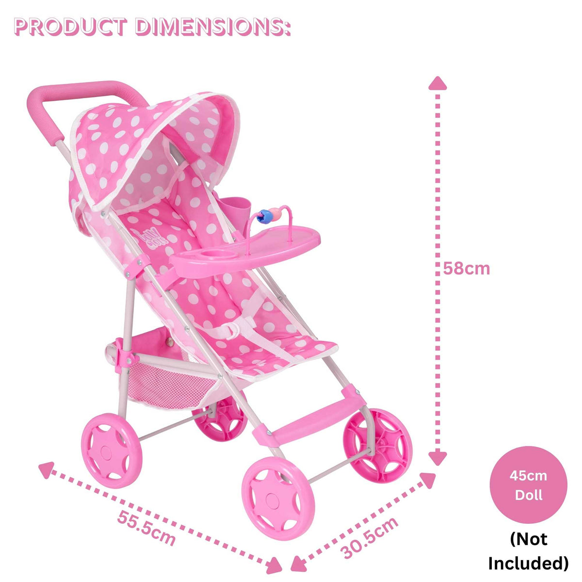 Dolly Tots Playtime Dolls Pushchair - Fun and Functional Toy Pushchair for Dolls, Perfect for Playtime