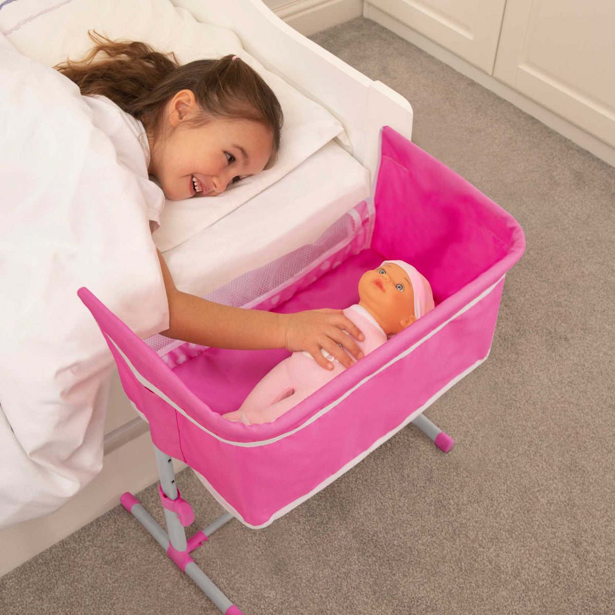 Dolly Tots Beside Me Dolly Cot - Cozy and Compact Toy Cot for Dolls, Ideal for Playtime