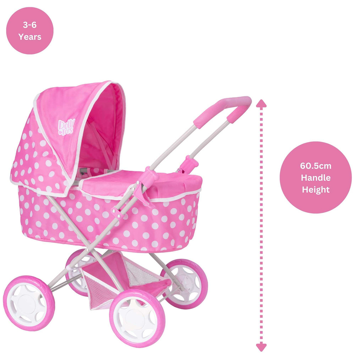 Dolly Tots Baby Dolls Pram - Cute and Sturdy Toy Pram for Baby Dolls, Ideal for Pretend Play