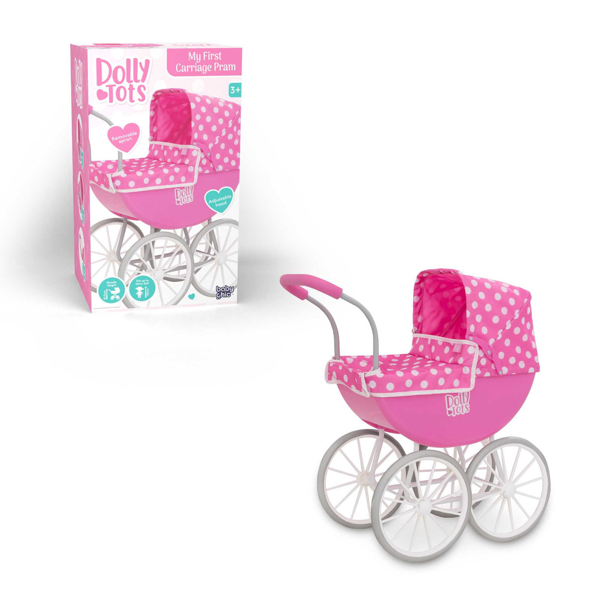 Dolly Tots My First Carriage Dolls Pram - Charming and Durable Toy Pram for Dolls, Perfect for Young Children