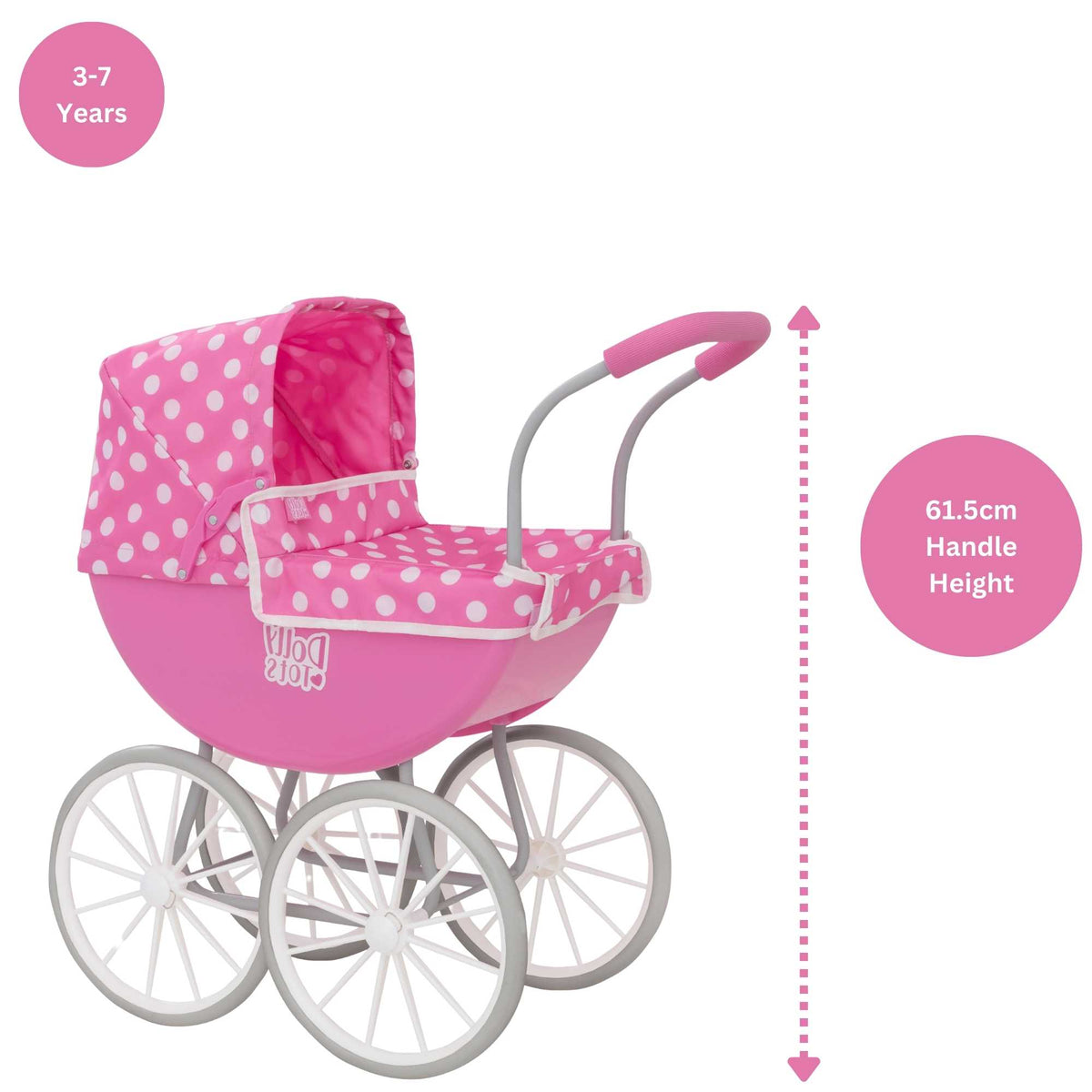 Dolly Tots My First Carriage Dolls Pram - Charming and Durable Toy Pram for Dolls, Perfect for Young Children