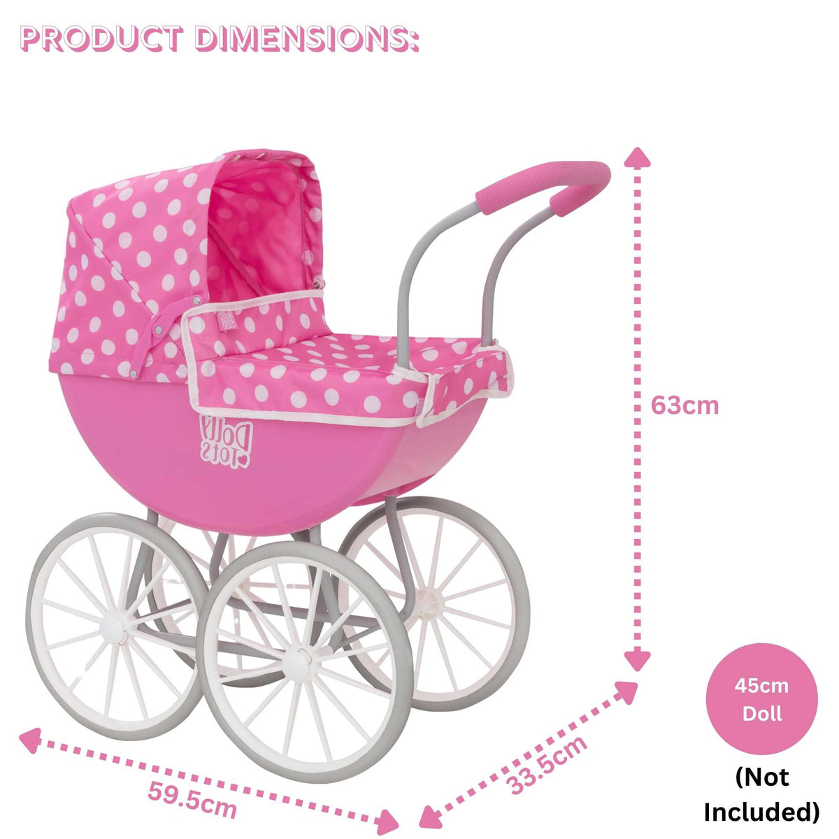 Dolly Tots My First Carriage Dolls Pram - Charming and Durable Toy Pram for Dolls, Perfect for Young Children