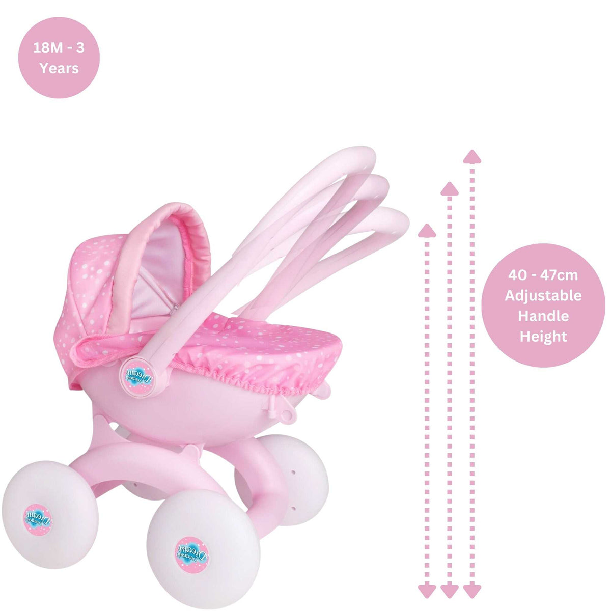 Dream Creations 4 in 1 My First Dolls Pram - Versatile and Stylish Toy Pram, Stroller, Carrycot, and Pushchair for Dolls