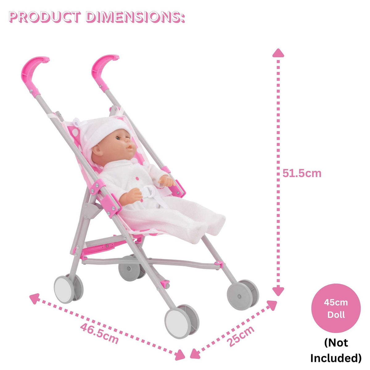 Dolly Tots Dolls Stroller with Doll - Playful Toy Stroller Set for Dolls, Includes Doll Companion