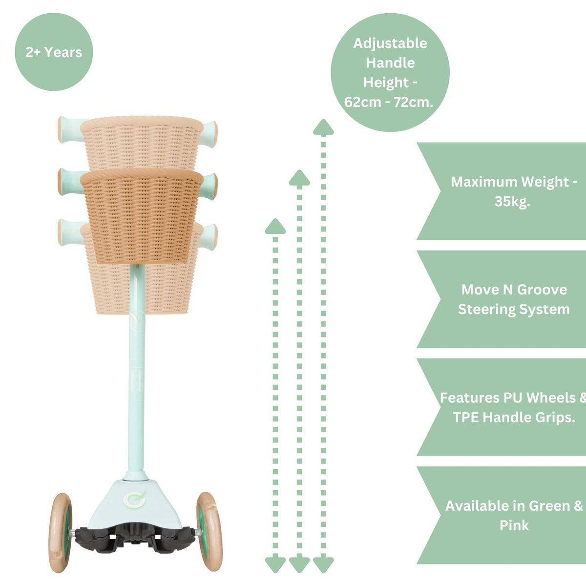 EVO Mini Cruiser Scooter with Basket, featuring a stable three-wheel design, adjustable handlebars, and lightweight, durable construction, perfect for young children’s outdoor adventures.