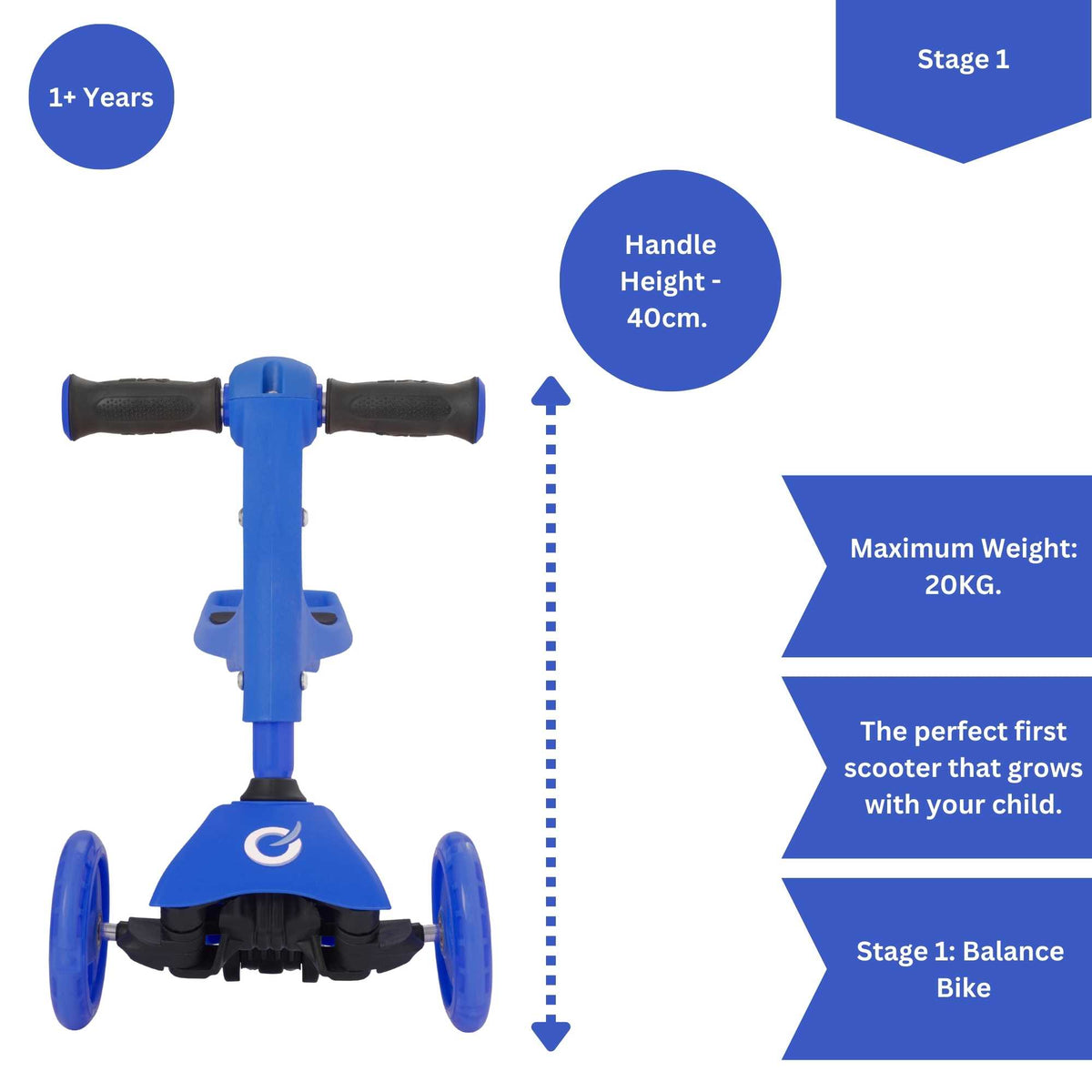 Children&#39;s EVO 3-in-1 Cruiser for ages 1+ in vibrant colors, offering adjustable features for growing kids, perfect for enhancing motor skills and outdoor fun.