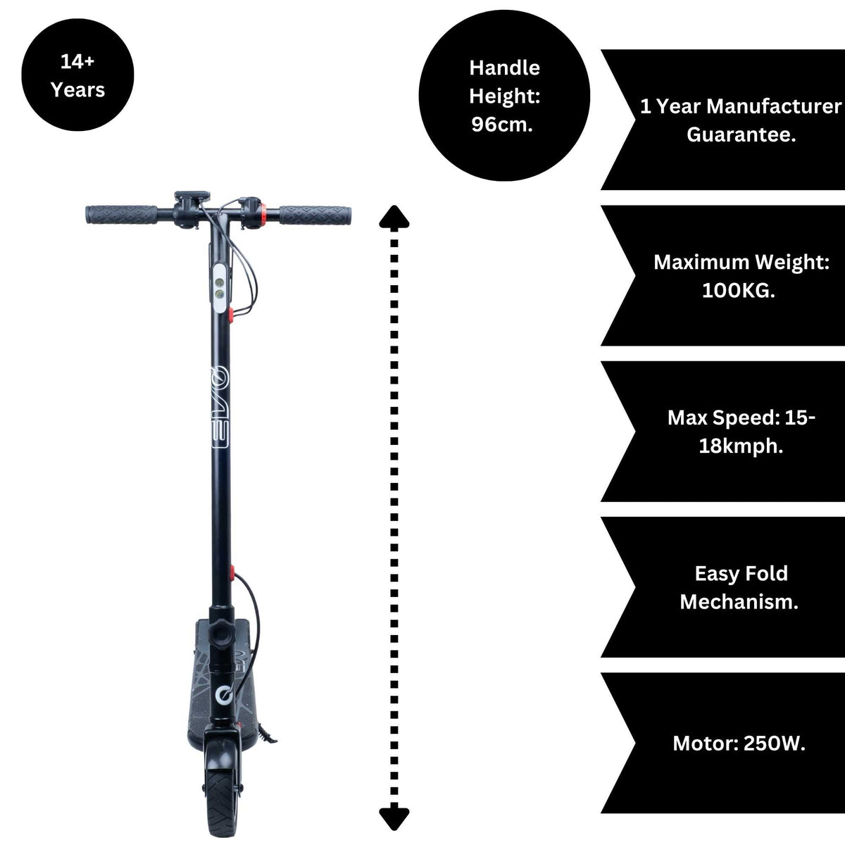 Black EVO VT3 Electric Scooter for Teens 14+ – Sleek and powerful e-scooter with high-performance motor, durable frame, and smooth ride for urban commuting and outdoor fun.