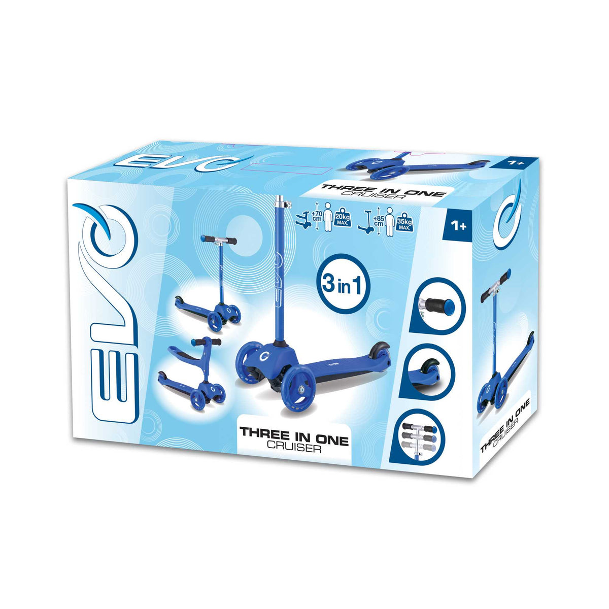 EVO 3 in 1 Cruiser Toddler Ride On &amp; Scooter - Blue Scooters