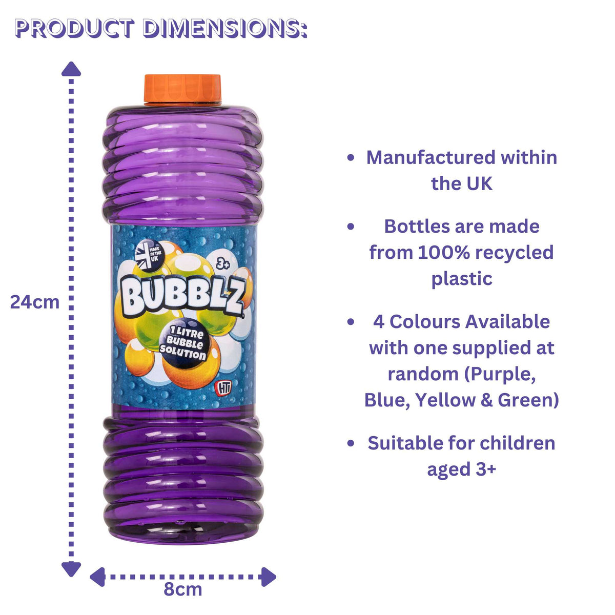 Bubblz 1 Litre Bubble Solution bottle with colorful label, perfect for creating long-lasting, large bubbles for kids and outdoor fun.