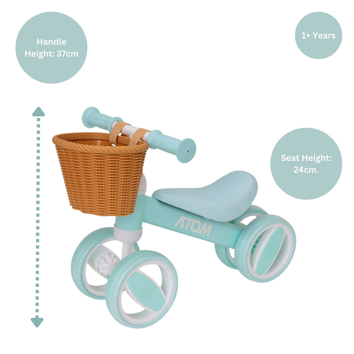 Atom Bobble Bike With Basket - Mint Green