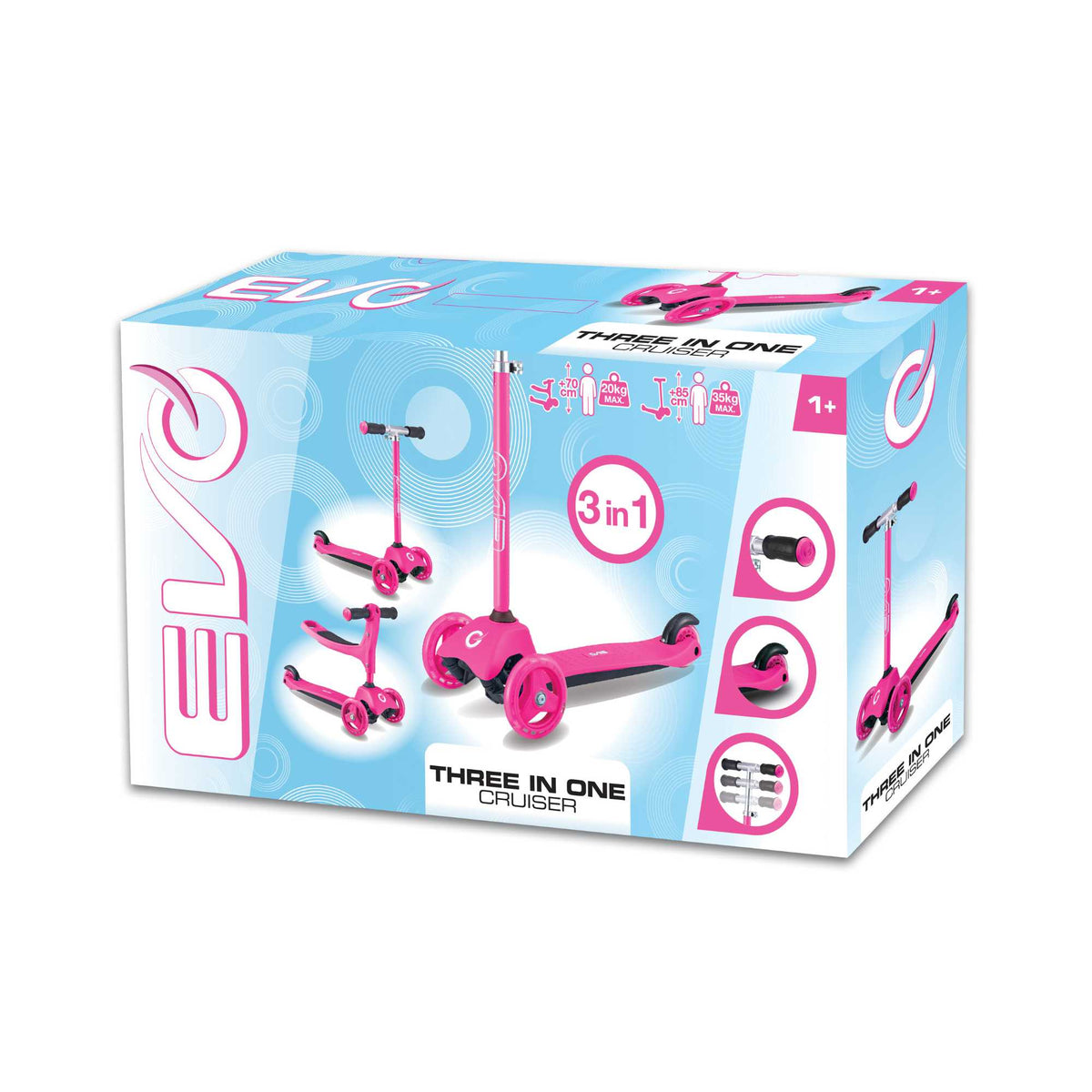 Evo 3 in 1 Cruiser Toddler Ride On &amp; Scooter - Pink Scooters