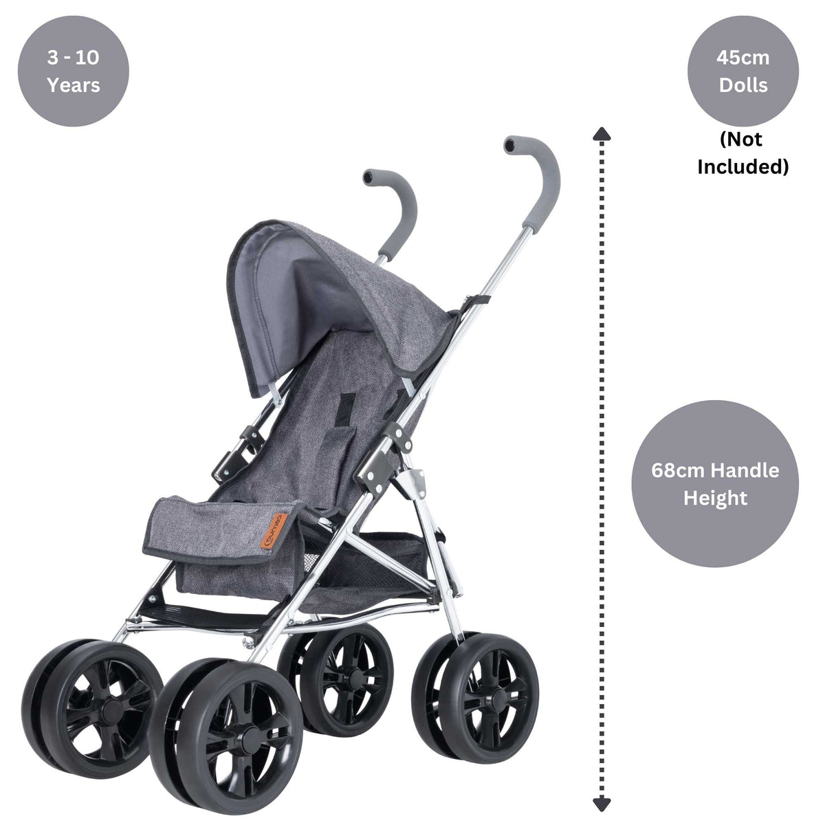 Celuna Premium Junior Dolls Stroller - Grey