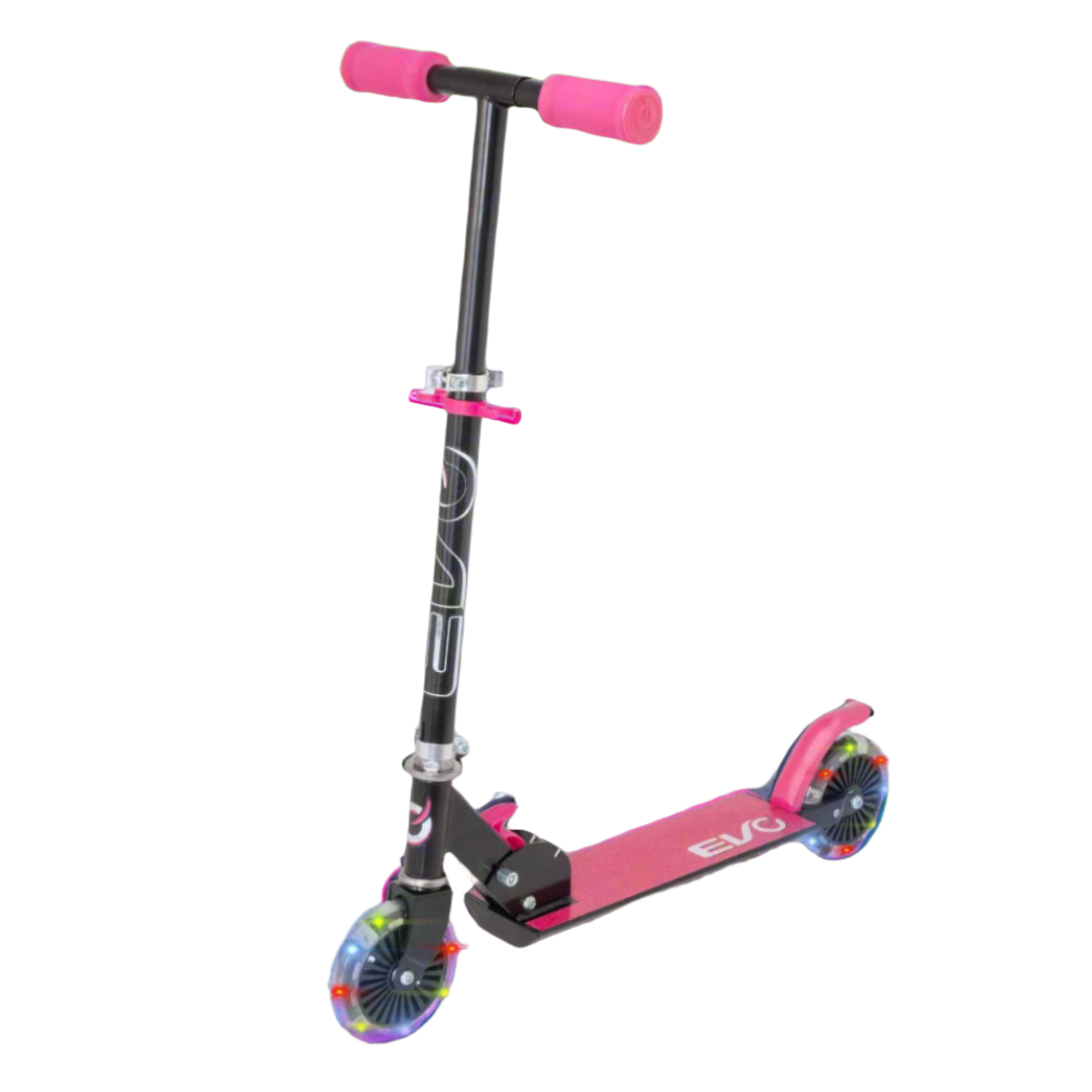 EVO Children's Light Up Inline Scooter for Kids Ages 5 and Up with LED Wheels and Adjustable Handlebar, perfect for enhancing motor skills and outdoor fun.
