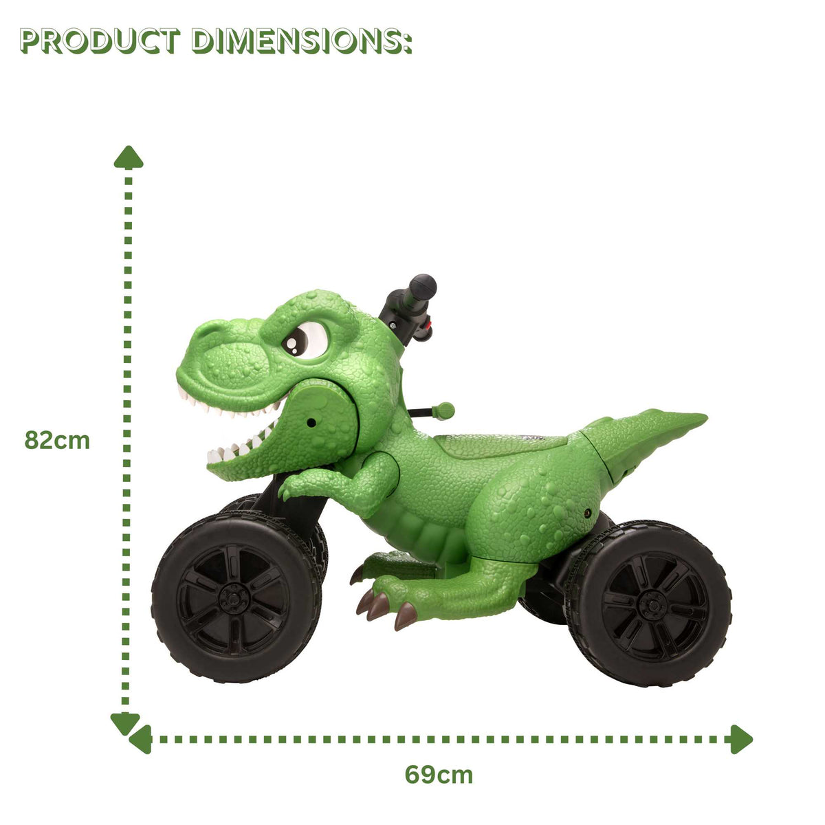 ATOM Dino Quad Battery Operated Ride-On Toy for kids, featuring a dinosaur-themed design, four rugged wheels, and easy-to-use controls, perfect for adventurous outdoor play.