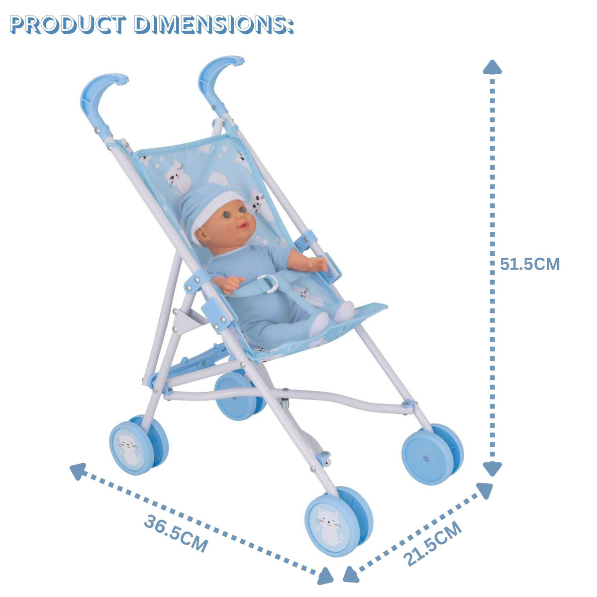 BabyBoo Kitty Doll Stroller - Blue Pushchairs
