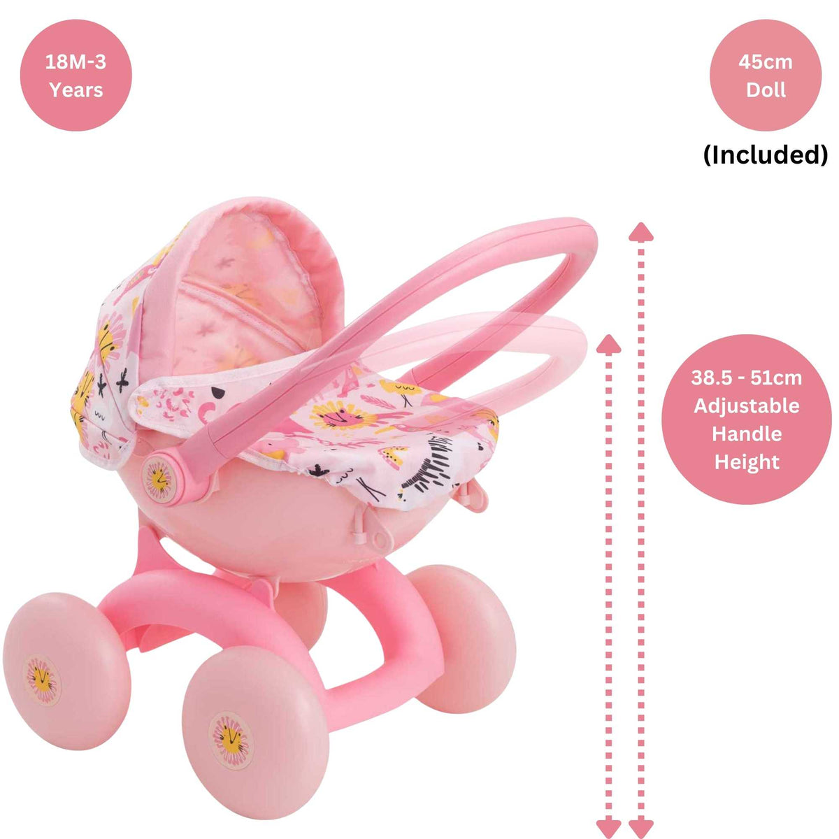 BabyBoo Bambino Jungle Print 4-IN-1 Dolls Pram Prams