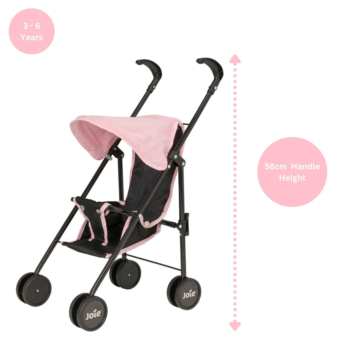 Stylish and compact toy pushchair designed for dolls, featuring a lightweight frame, easy-to-manoeuvre wheels, and a comfortable handle. Perfect for children to take their favourite dolls on the go, with a sleek and modern design.