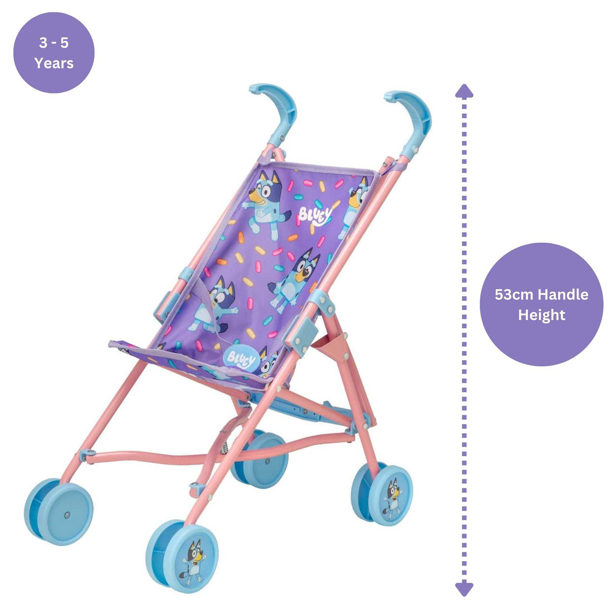 Bluey Junior Dolls Stroller - Compact and lightweight stroller designed for dolls, featuring Bluey, ideal for young children to enjoy imaginative and on-the-go play.