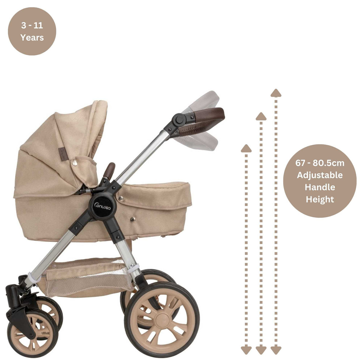 Celuna Premium Vogue Stone Dolls Pram - Two Pram Modes Doll &amp; Action Figure Accessories