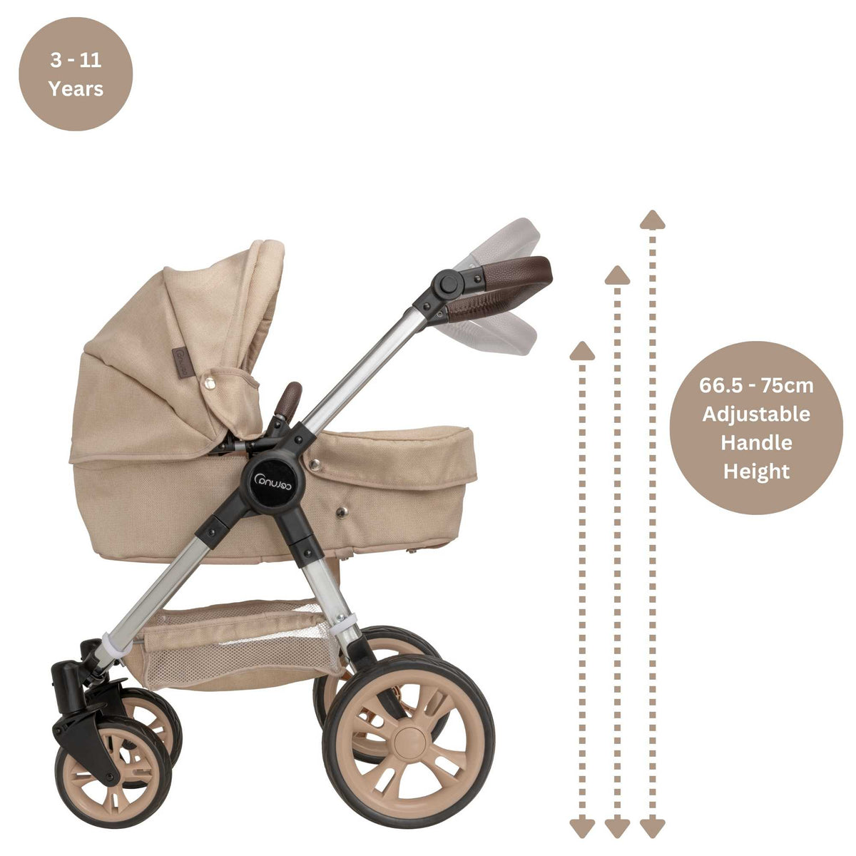 Children Dolls Pushchair 4 Mode Convertible Doll Buggy Premium Stone Fabric Pram