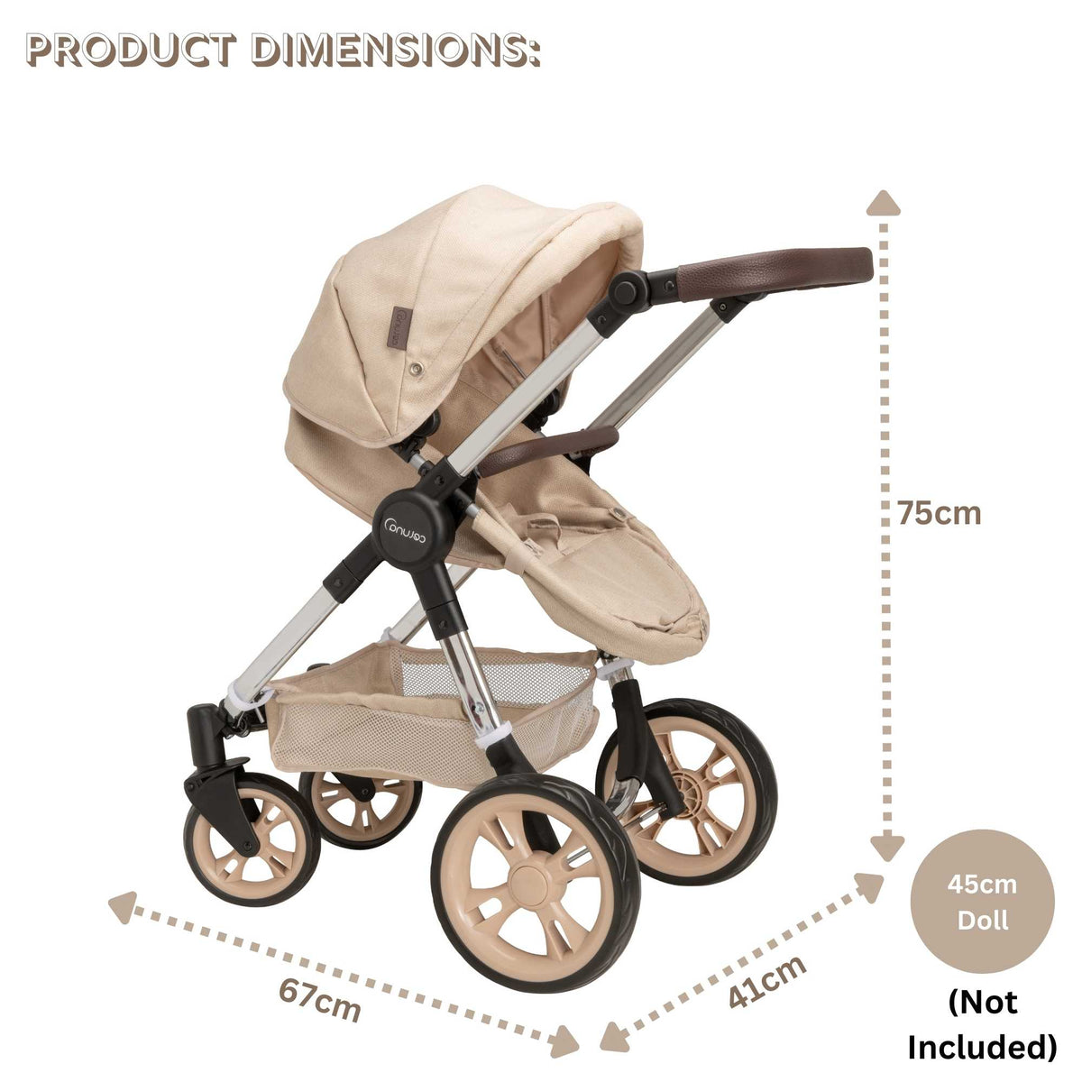 Children Dolls Pushchair 4 Mode Convertible Doll Buggy Premium Stone Fabric Pram