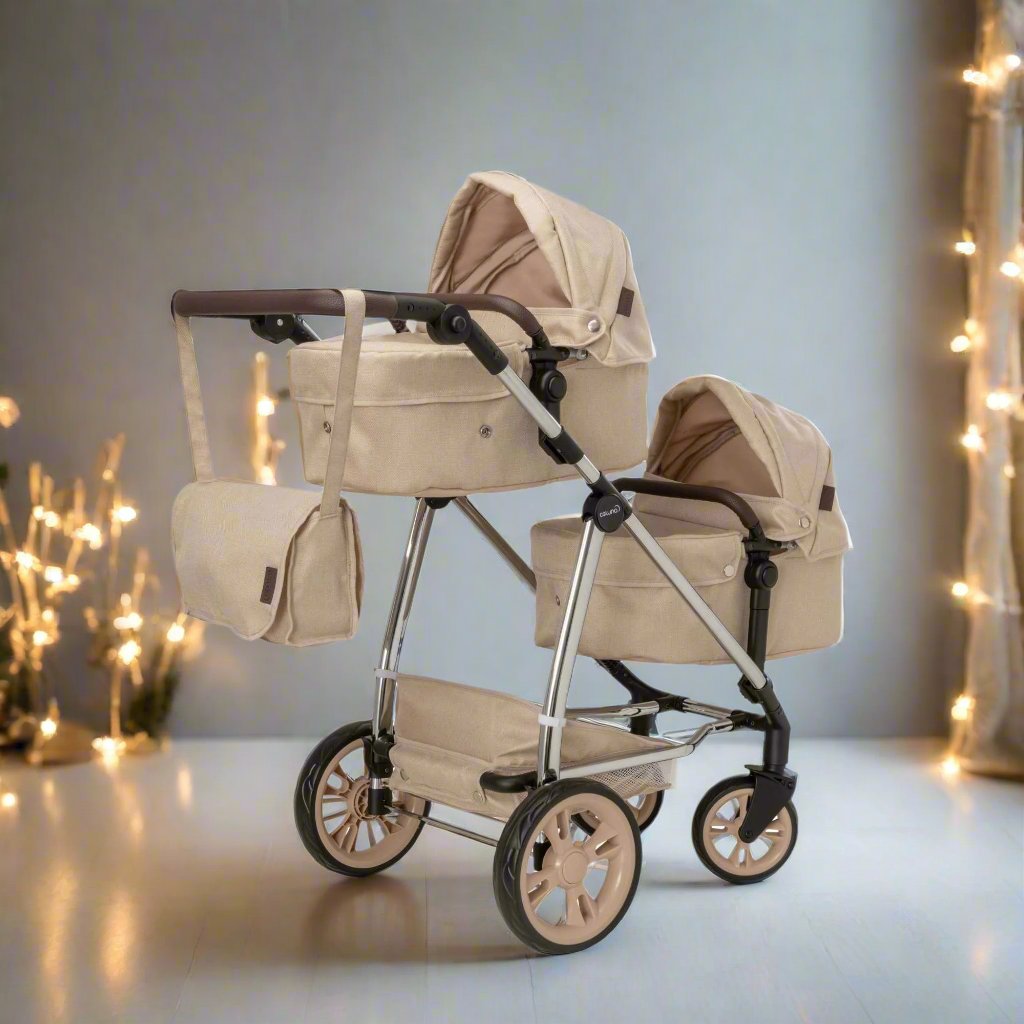 Celuna Premium Stone Twin Dolls Travel System - 9 Play Patterns Doll &amp; Action Figure Accessories