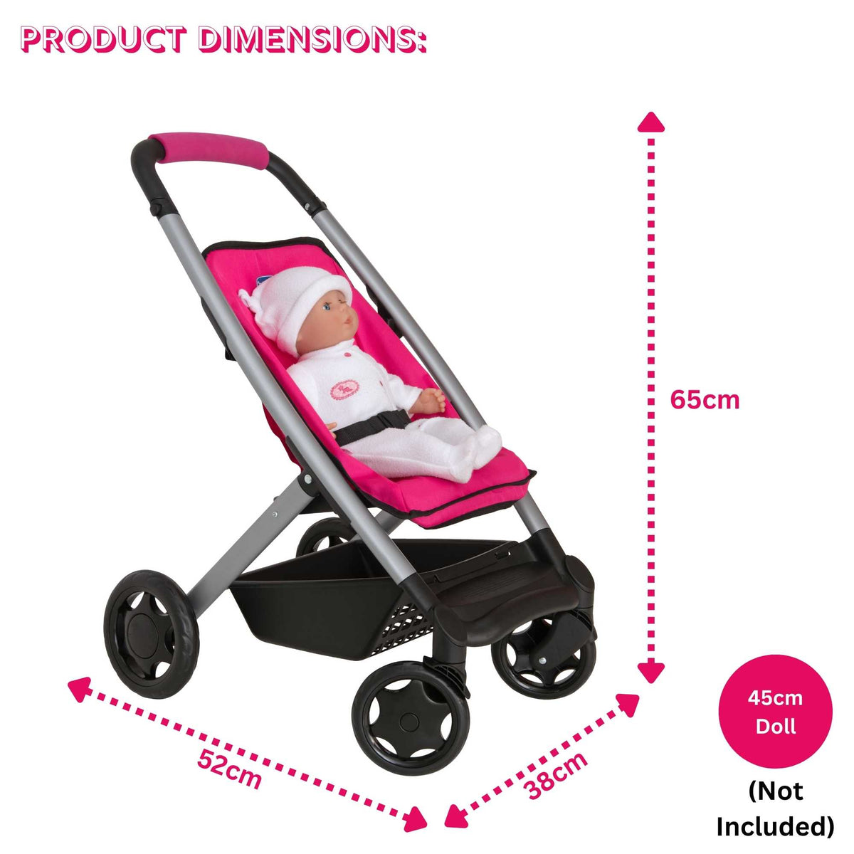 Chicco Junior 3-IN-1 Dolls Pram - Versatile Toy Stroller, Carrycot, and Pram for Dolls