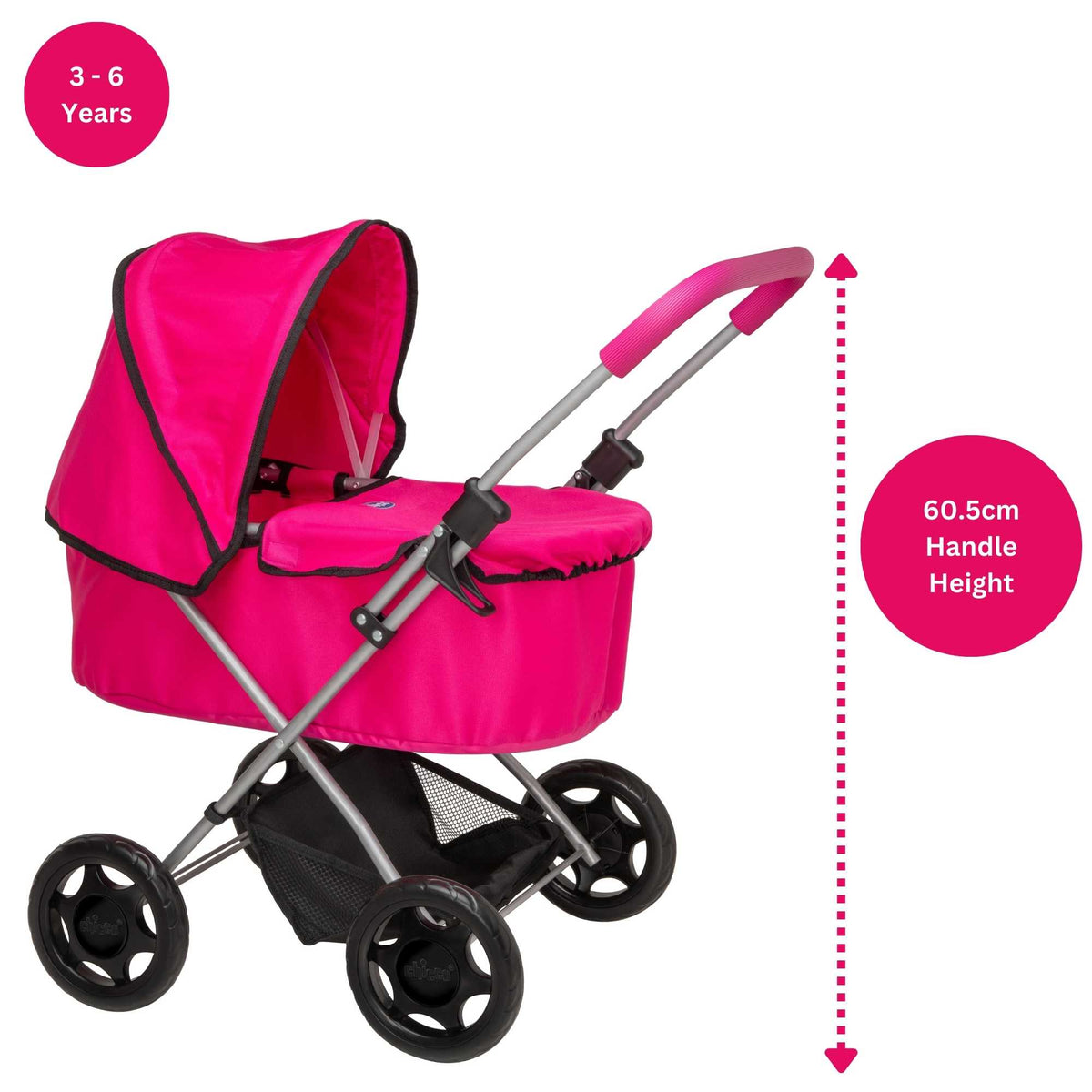 Chicco Amore Dolls Pram - Elegant and Sturdy Toy Pram for Dolls with Adjustable Handle