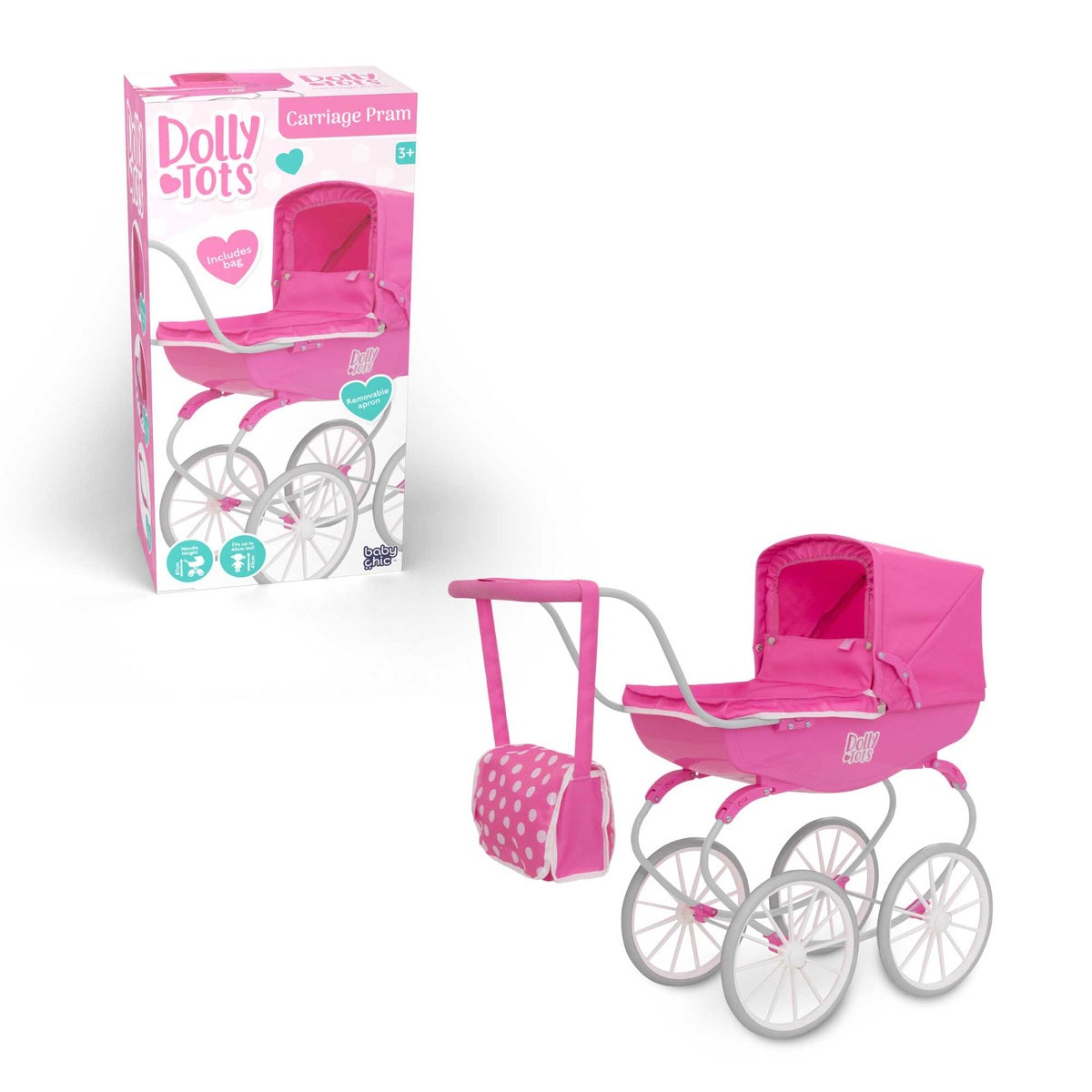 Dolly Tots Traditional Carriage Dolls Pram - Classic and Elegant Toy Pram with Vintage Design for Dolls