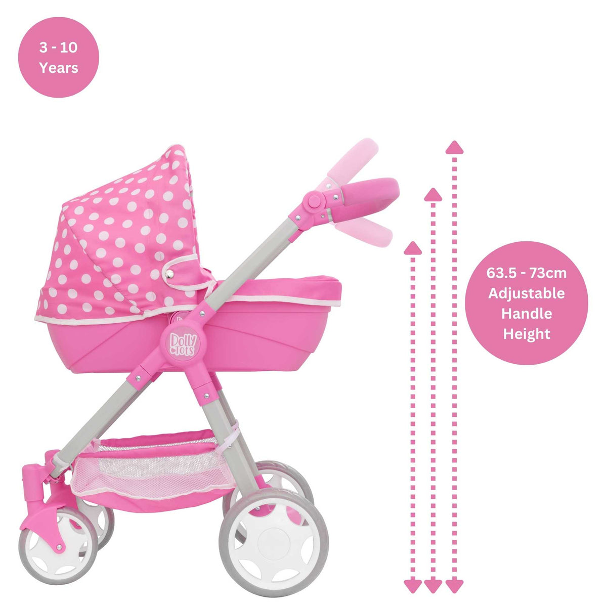 Dolly Tots Junior Roamer Dolls Pram - Modern and Versatile Toy Pram for Dolls with Adjustable Handle