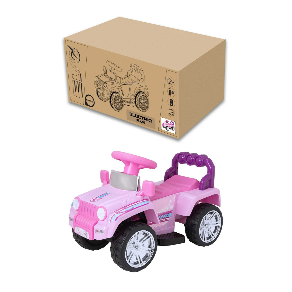 Pink EVO Shimmer 4x4 Ride-On Truck for kids ages 3 and up, featuring realistic design, durable construction, and all-terrain wheels for outdoor adventures.