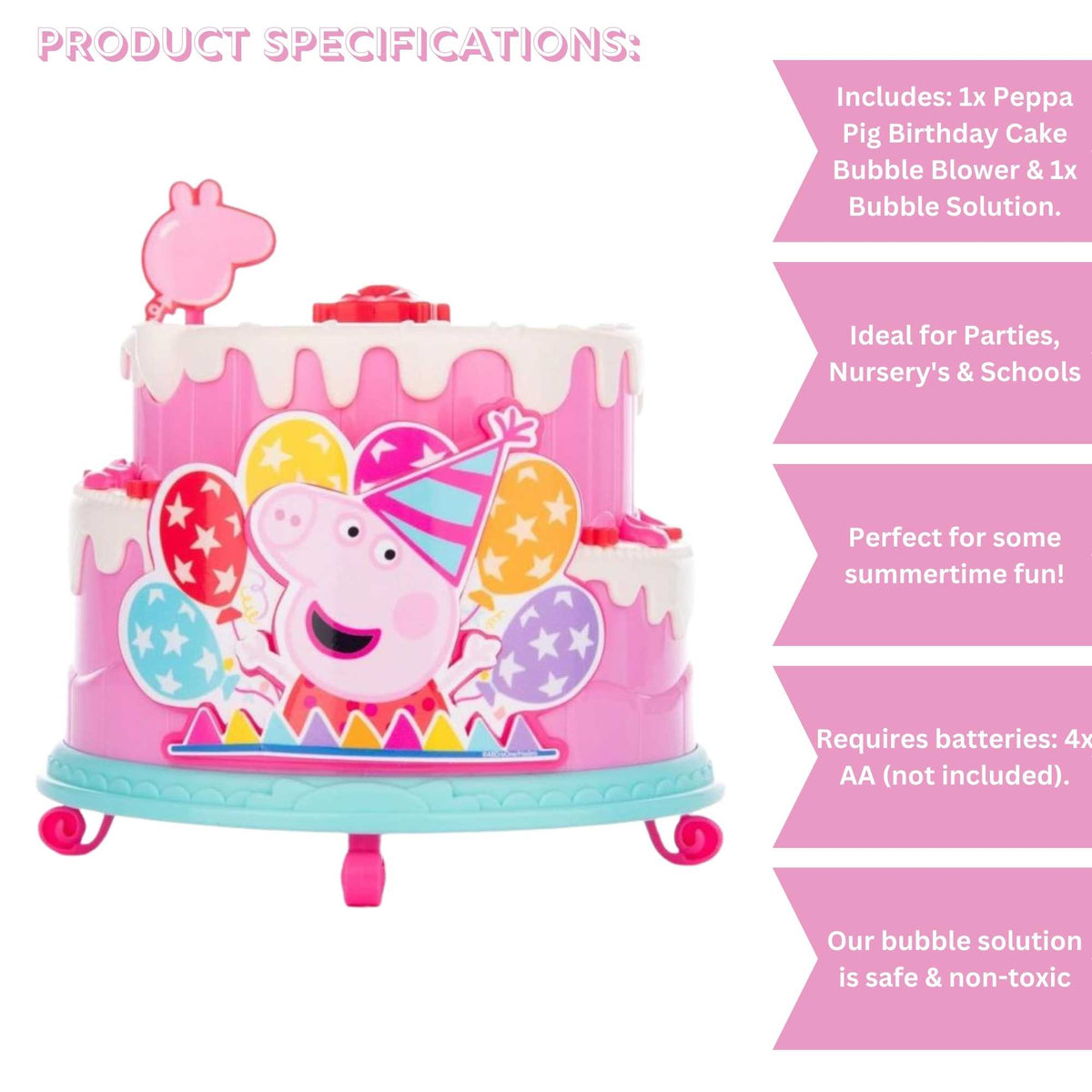 Peppa Pig Birthday Cake Bubble Blower - Includes Bubble Solution Bubble Toys