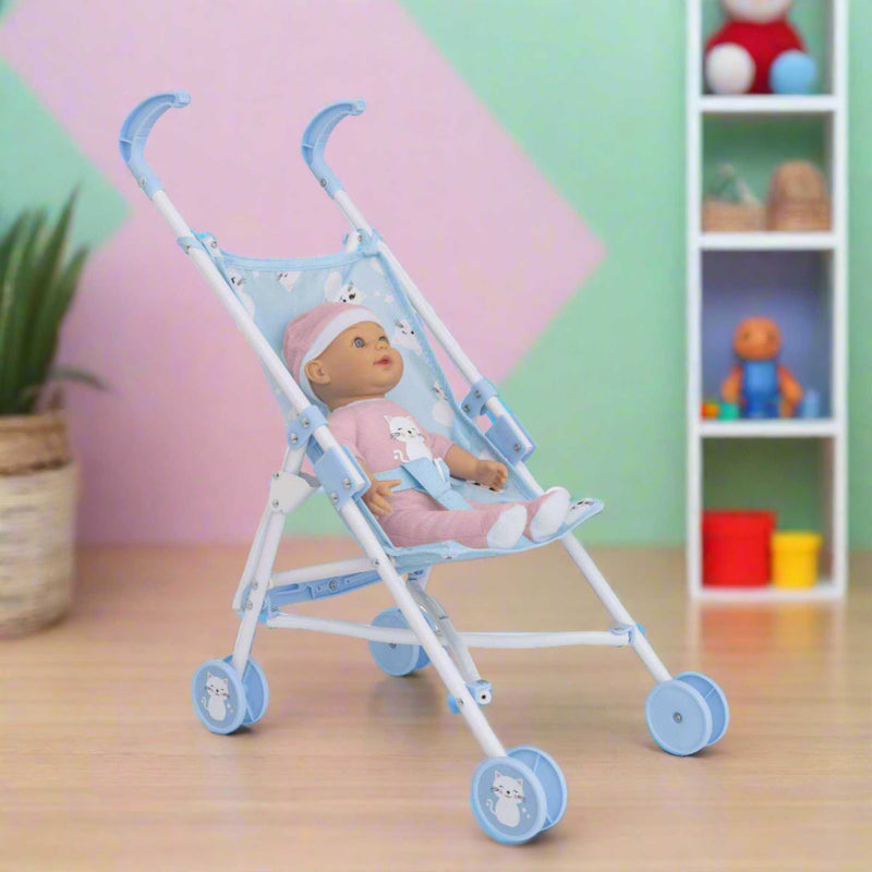 BabyBoo Dolls Stroller in Kitty Print - Includes Doll