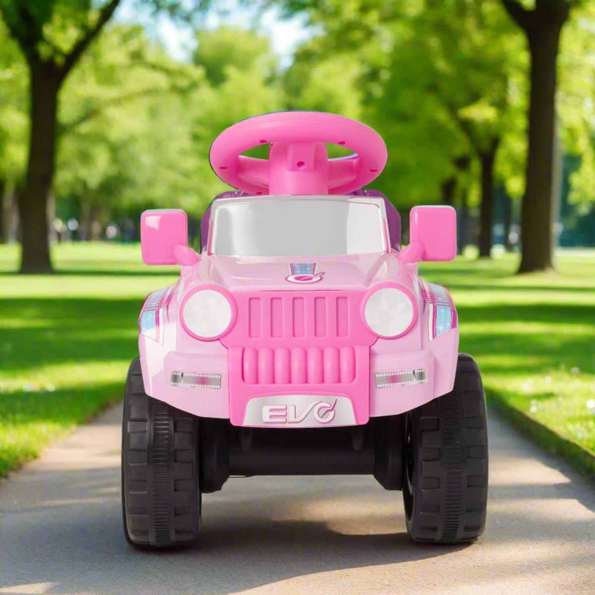 Pink EVO Shimmer 4x4 Ride-On Truck for kids ages 3 and up, featuring realistic design, durable construction, and all-terrain wheels for outdoor adventures.