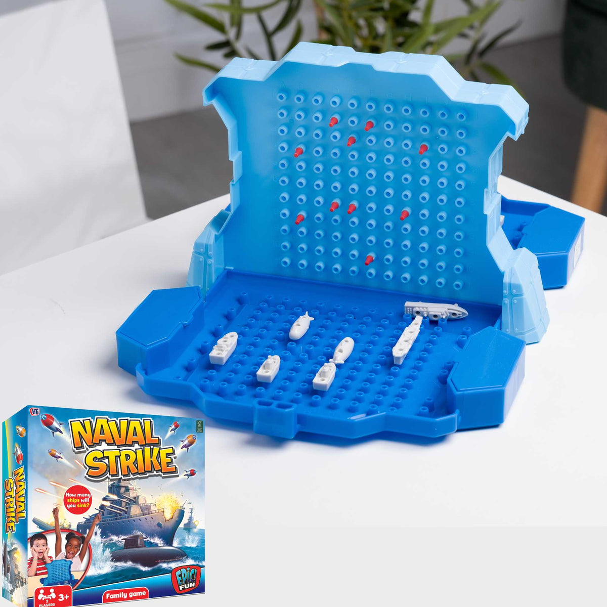 Epic Fun Naval Strike Game featuring a detailed game board and ships, perfect for strategic family game nights and competitive play for all ages.