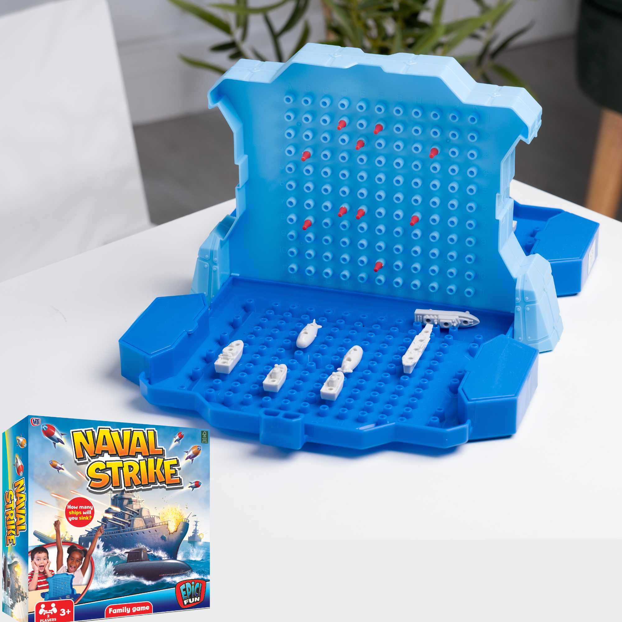 Epic Fun Naval Strike Game featuring a detailed game board and ships, perfect for strategic family game nights and competitive play for all ages.