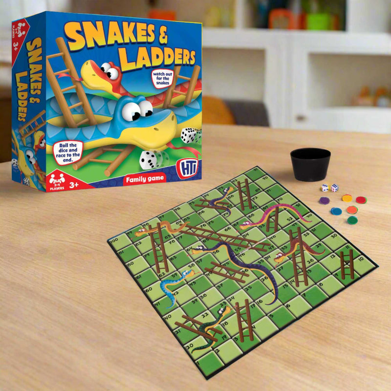 Snakes & Ladders Game, a portable board game perfect for children’s parties, family game nights, camping, or holidays. Offers hours of fun while boosting strategic thinking and fine motor skills.