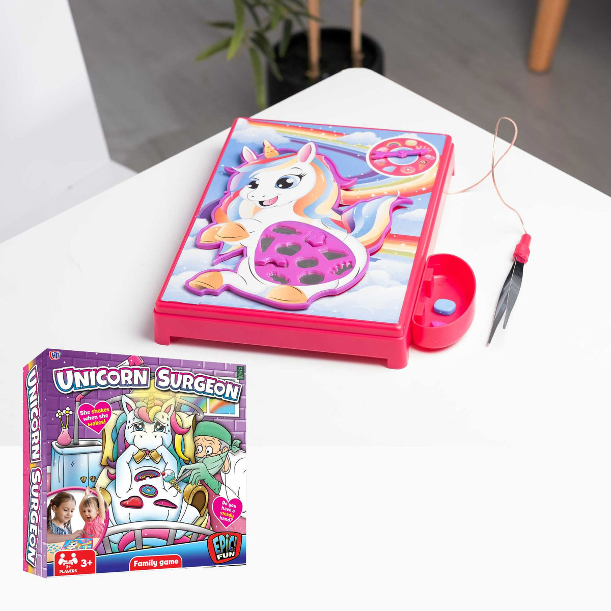 Unicorn Shaking Surgeon Board Game, a unicorn-themed twist on the classic Shaking Surgeon game. Perfect for kids and adults, it tests hand-eye coordination and patience for hours of family fun.