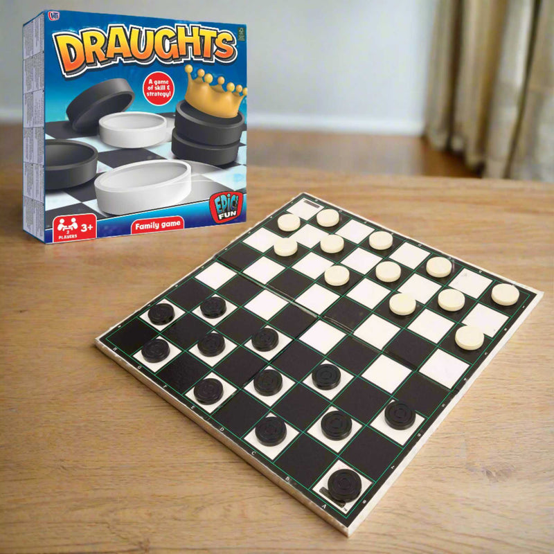 Strategic Draughts Game, a portable board game for family fun at parties, game nights, camping, or holidays. Enhances strategic thinking and fine motor skills while offering hours of entertainment.