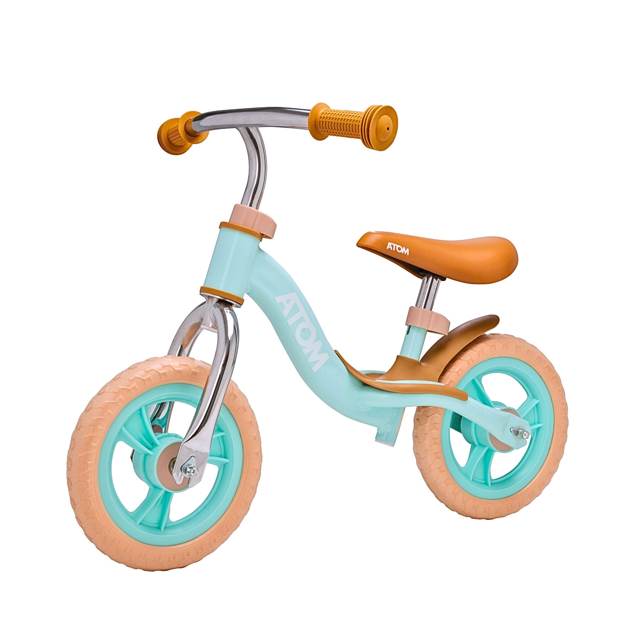 ATOM 10 inch Glider Balance Bike in Mint Green for Toddlers and Kids – Lightweight First Training Bike with Adjustable Seat and No Pedals.