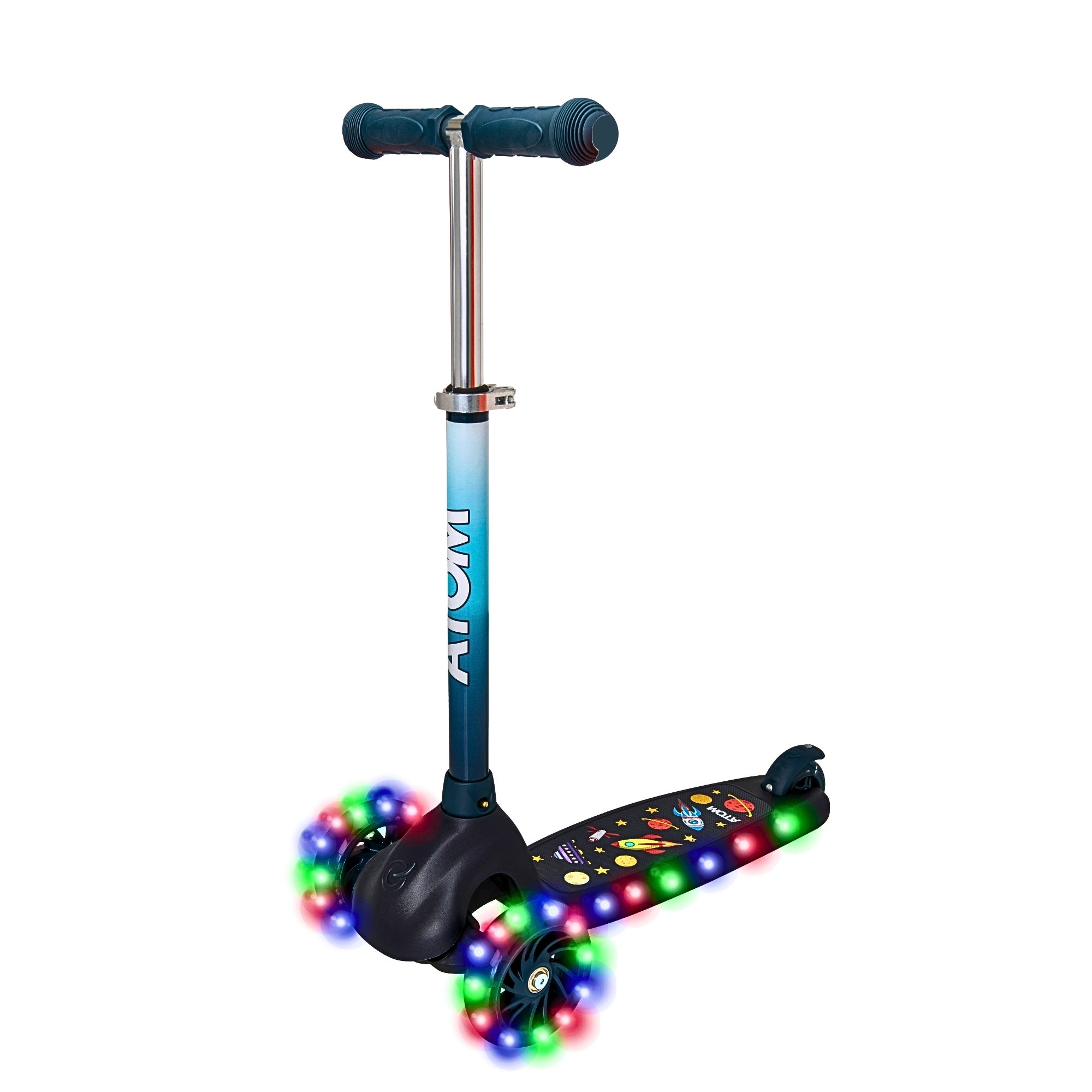 ATOM Eclipse Light-Up Scooter in Solar Design – Kids 3-Wheel Scooter with LED Deck and Flashing Wheels for Ages 5+