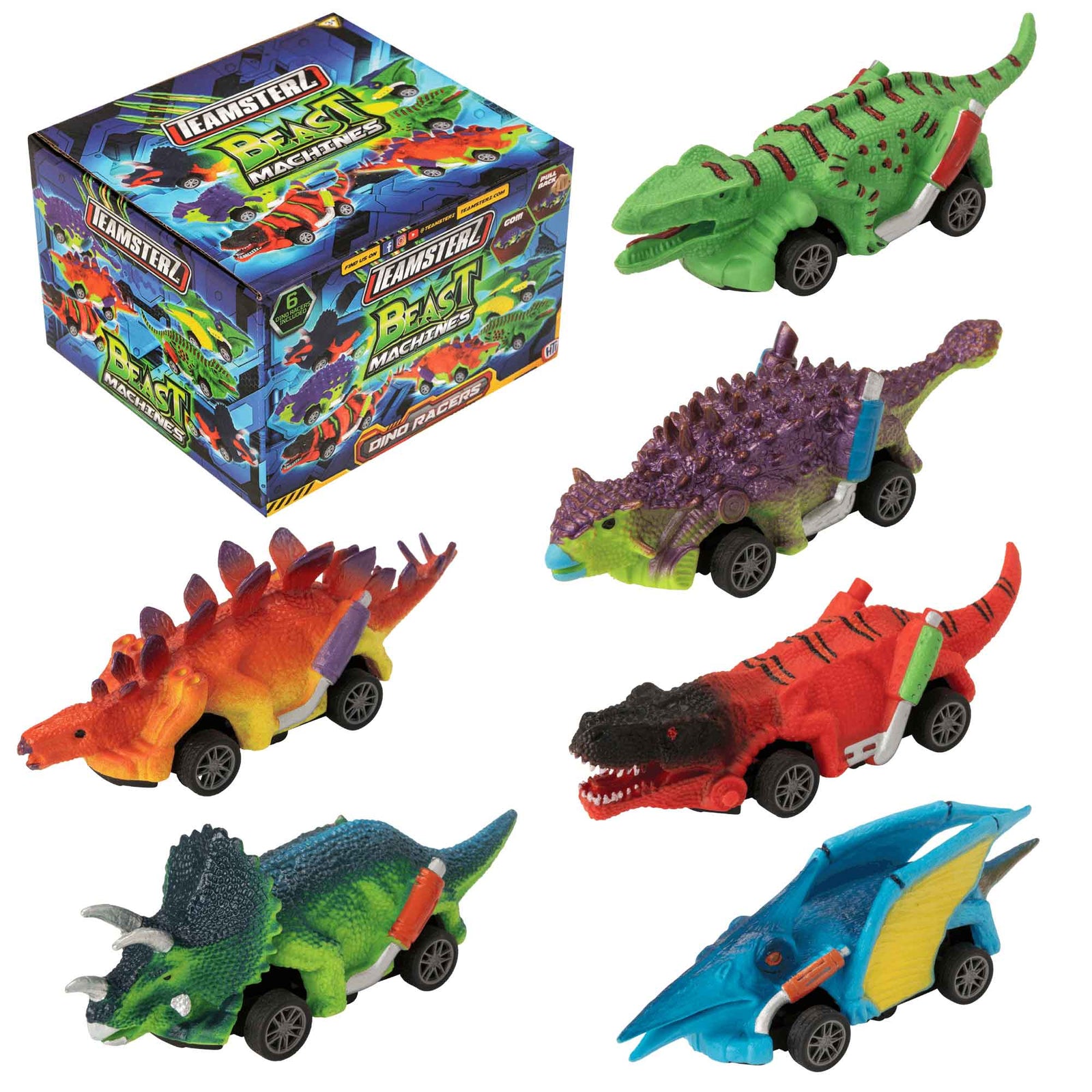 Teamsterz Beast Machine Pull-Back Dino Racers - 6 Cars Included
