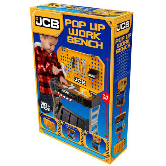 JCB Toy Drill + JCB Pop-Up Kids Toy Workbench Bundle